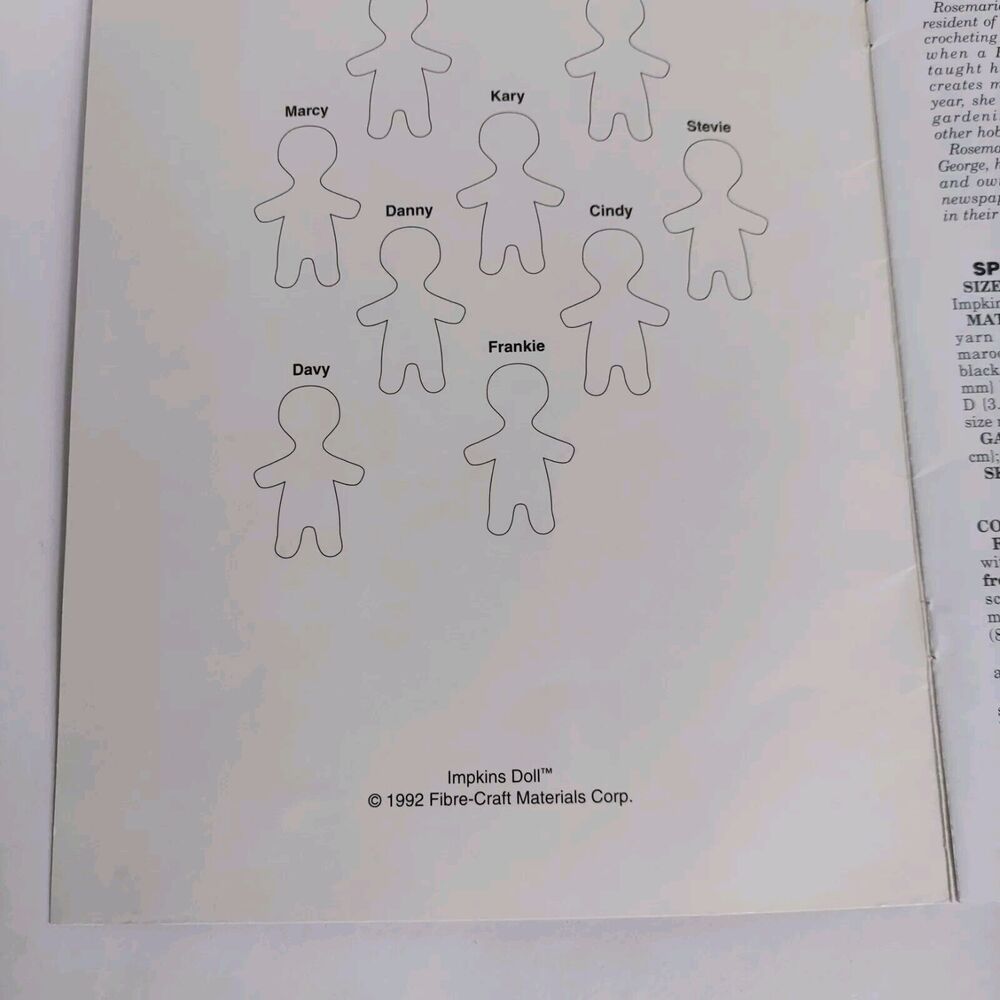 New Fibre Craft Impkins 5.5" Dolls 3319 & Vintage Crochet Pattern Book Lot of 5 - Picture 13 of 13